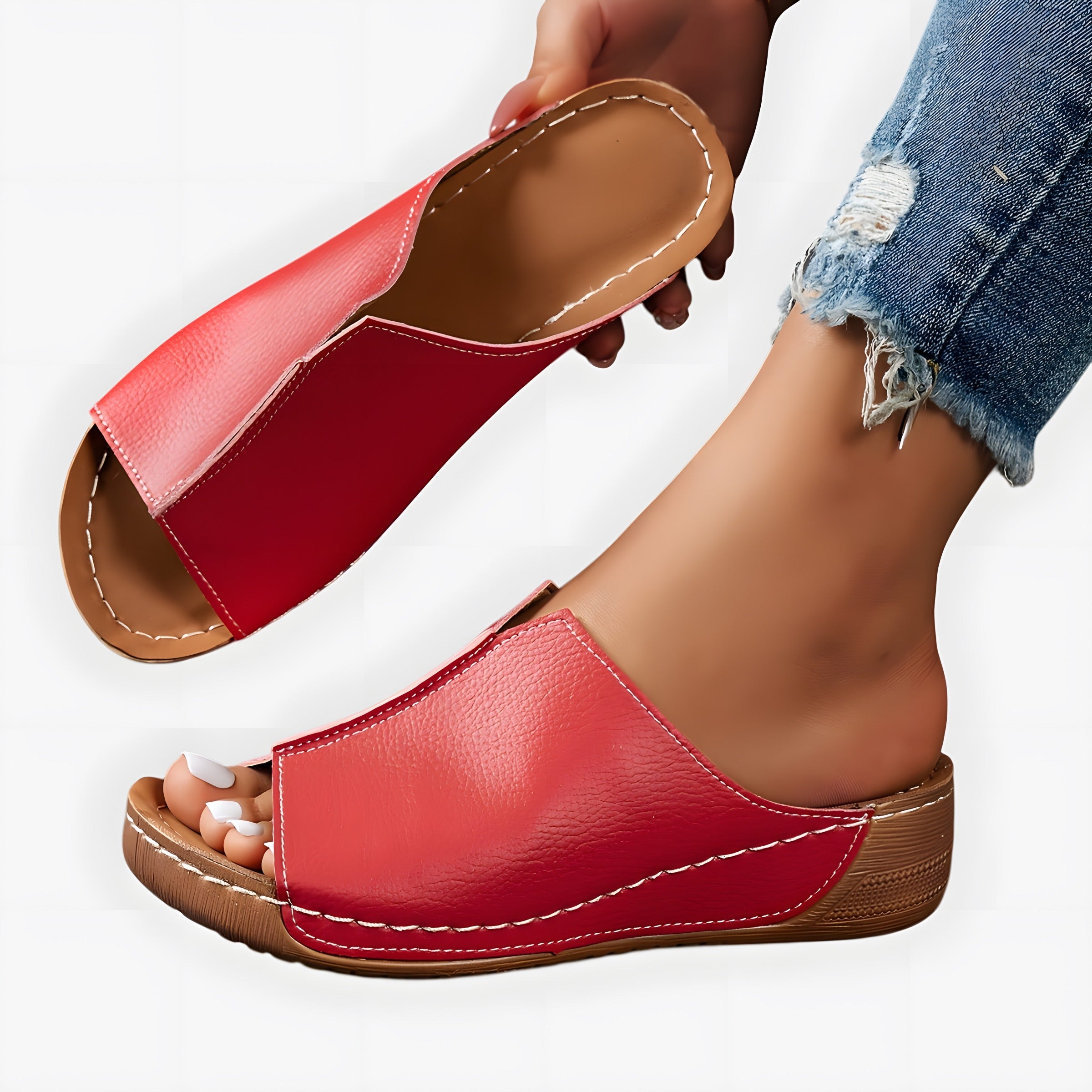 Ada | Women's Elegant Orthopaedic Sandals Red, photo studio