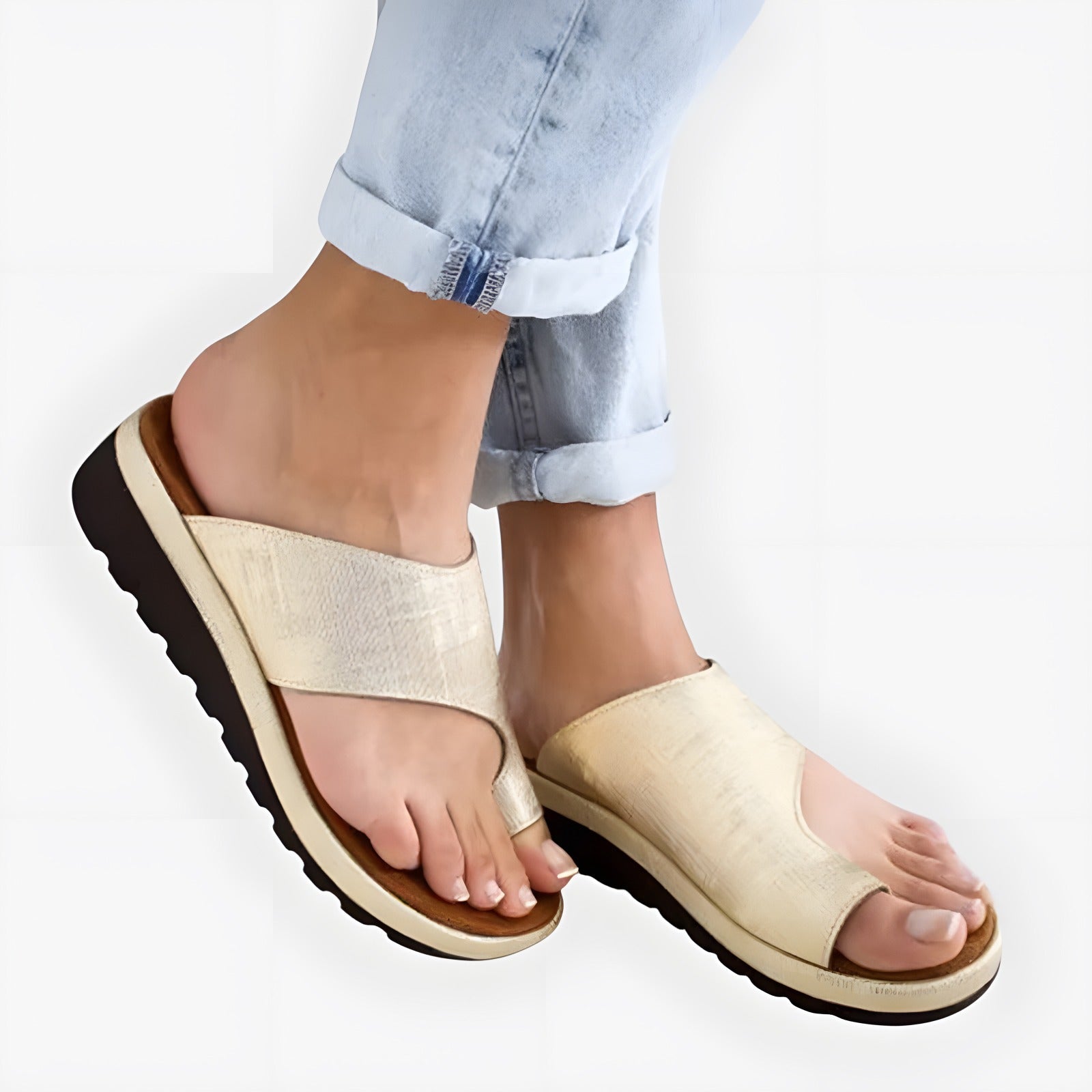 Amara | Women's Orthopaedic Sandals Gold, photo studio