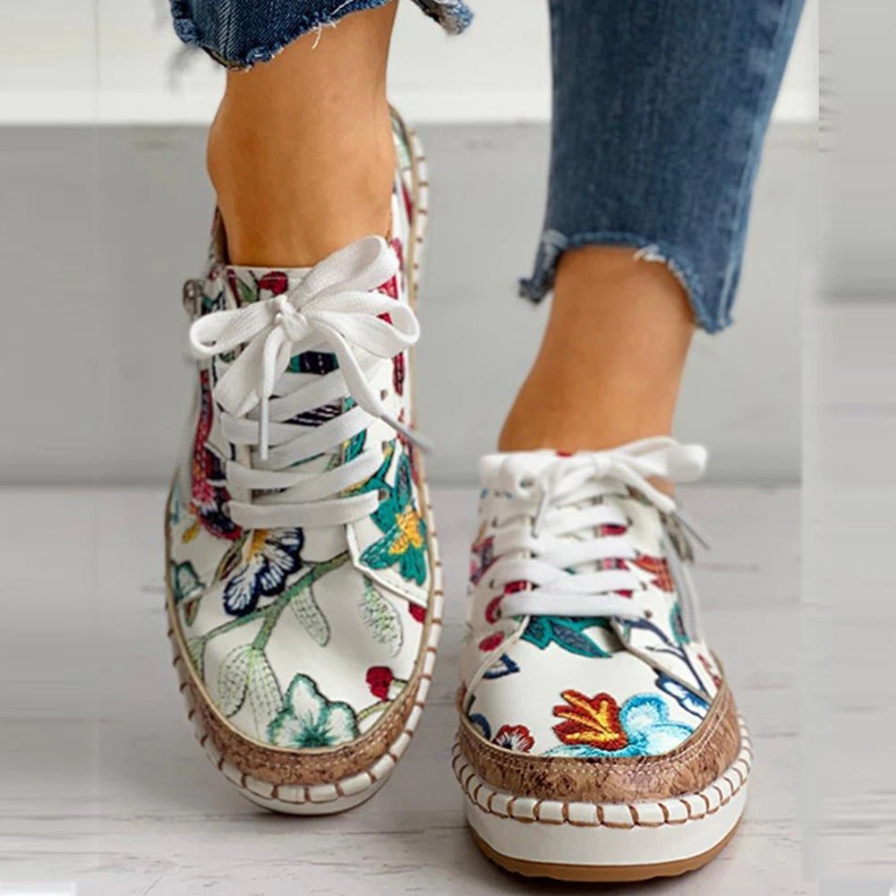 Oluchi Floral Orthopedic Zipper Sneakers White, photo studio