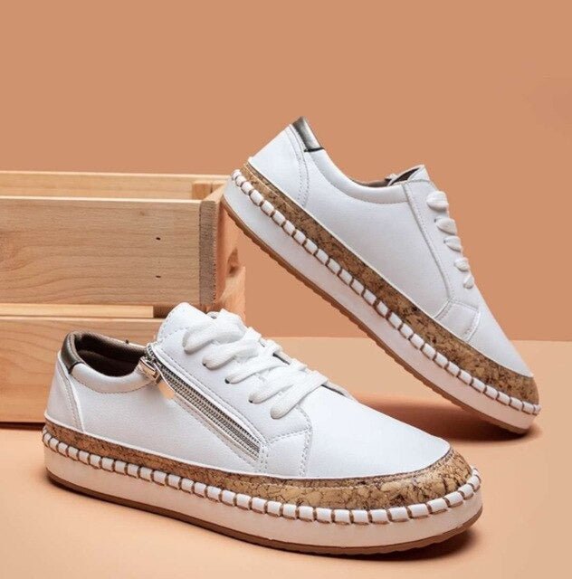 Oluchi Floral Orthopedic Zipper Sneakers White, photo studio