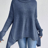 Long Split-Hem Turtleneck Jumper