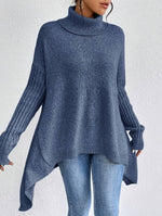 Long Split-Hem Turtleneck Jumper