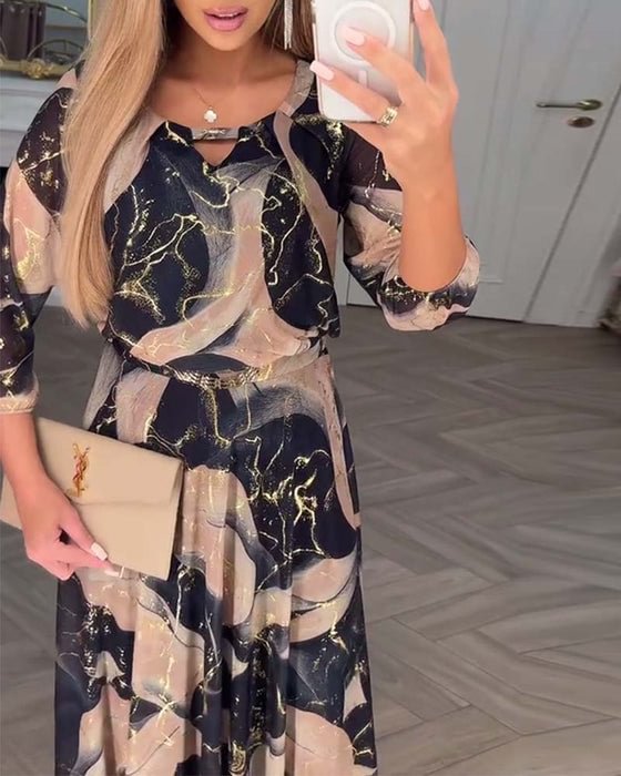 Fenella | Elegant Marble Print Maxi Dress