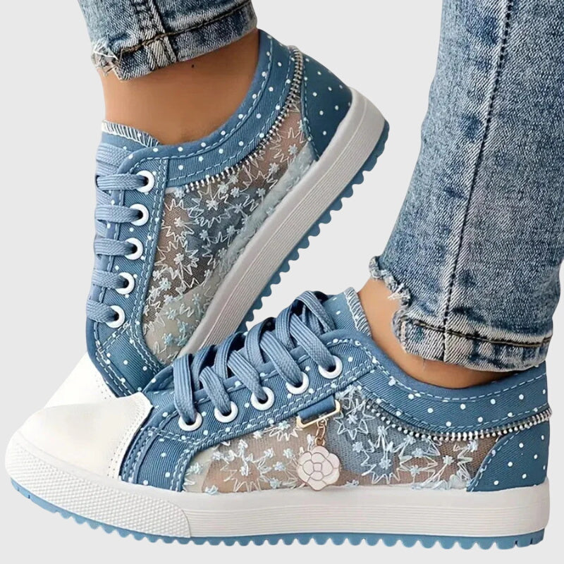 Albertine | Orthopaedic Sneakers with Embroidered Panels Light Blue, photo studio