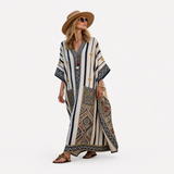 Elegant Kaftan in Cream Patchwork Medallion
