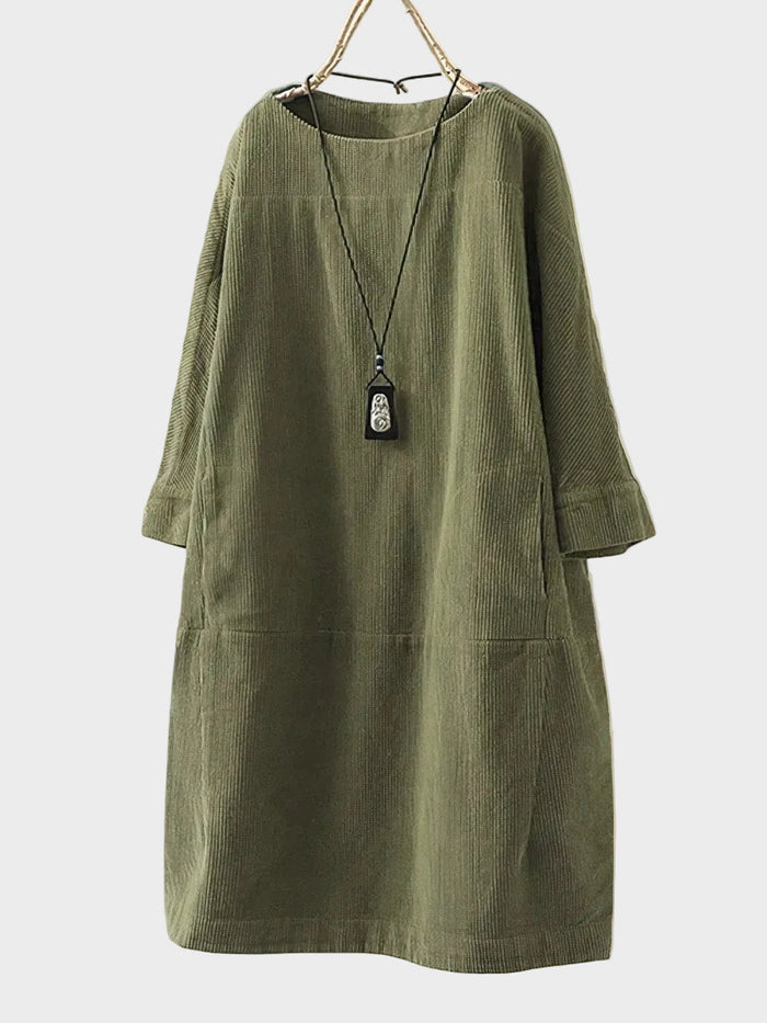 Ella | Relaxed Fine Corduroy Midi Dress