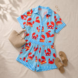 Bellerose | Crab Print Shirt and Shorts Set with Striped Trim