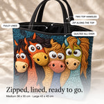 Bernadette | Quilted Tote Bag with Four Cheeky Horses