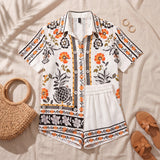 Bijou | Scarf Print Shirt and Shorts Set with Bordered Hems