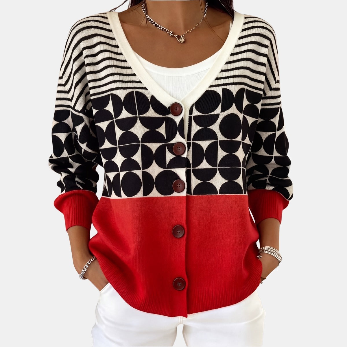 Black and Red Graphic Cardigan