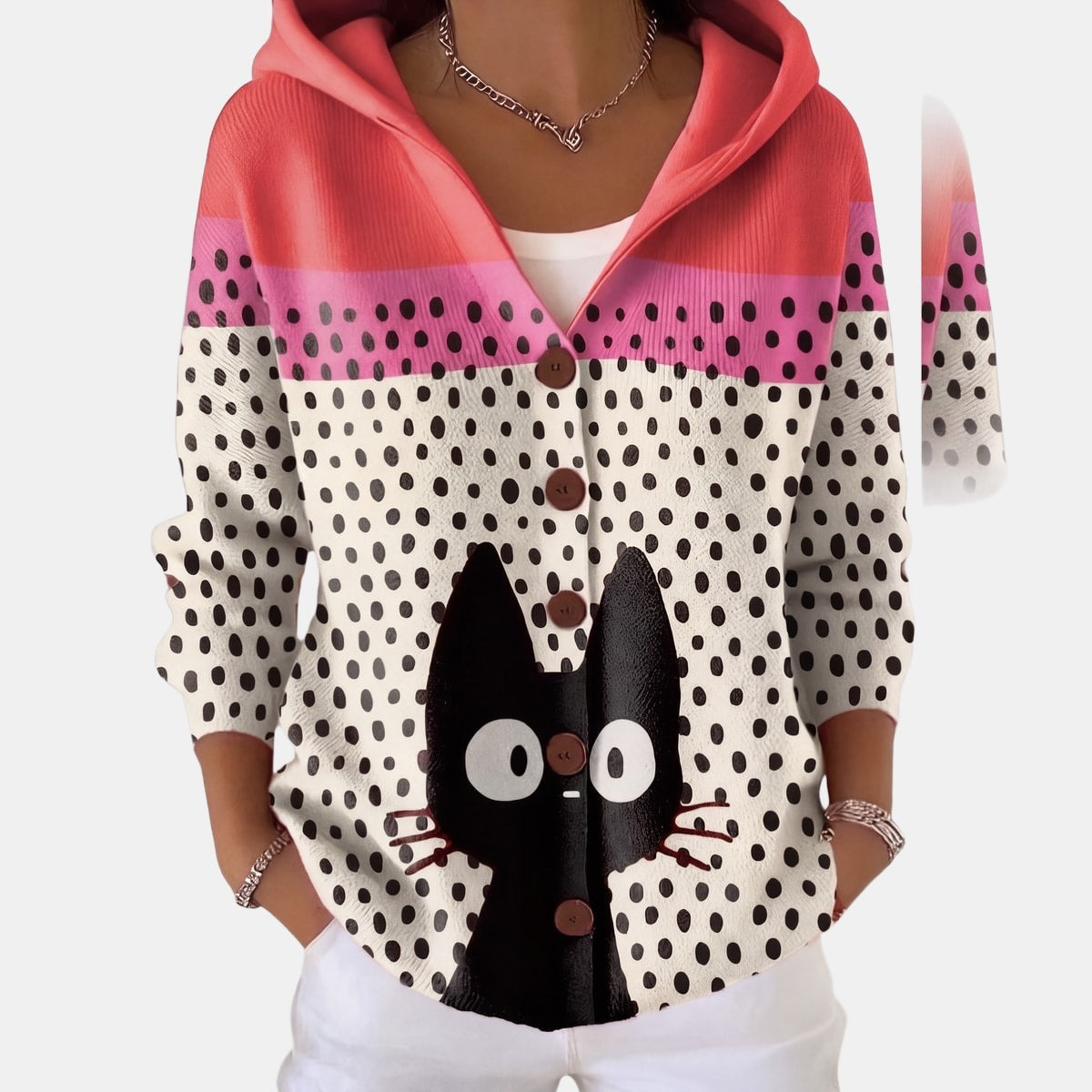 Black Cat Hooded Cardigan