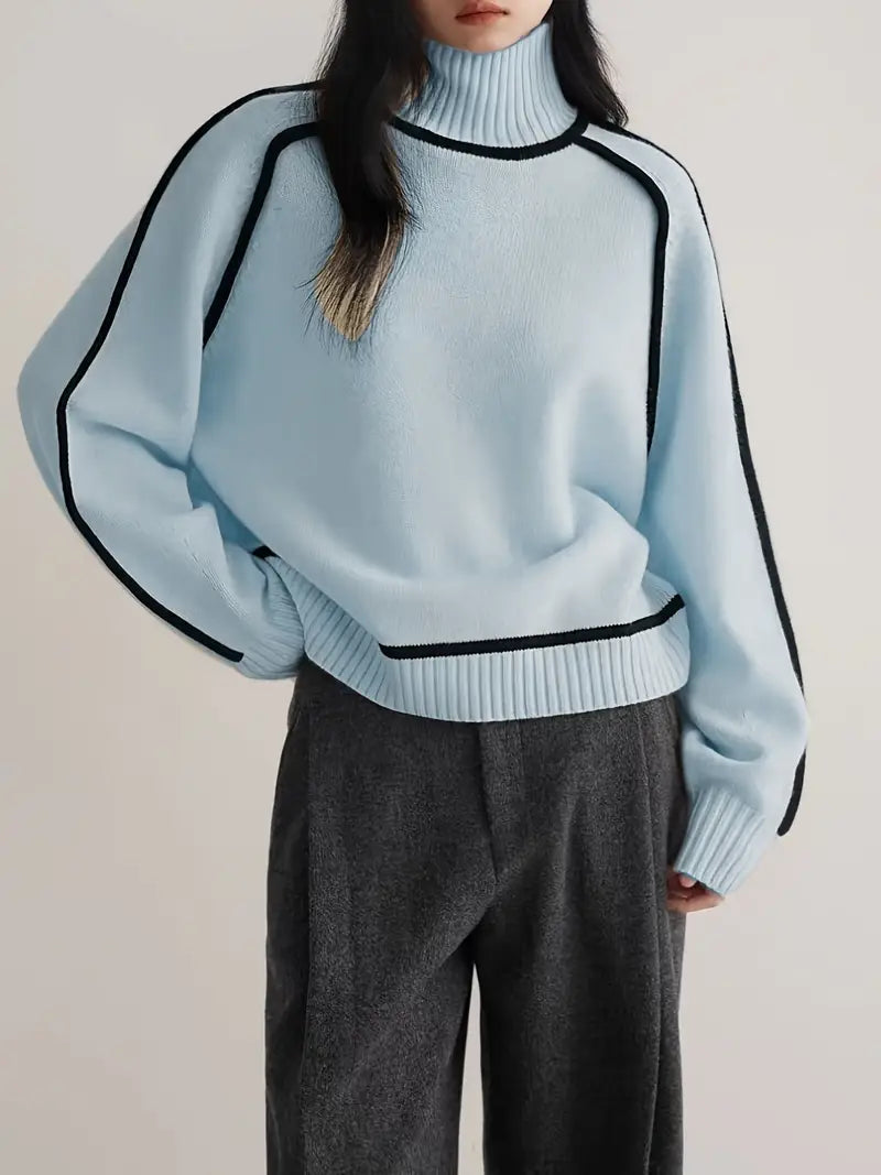 Black Outlined Turtleneck Jumper Blue, photo studio