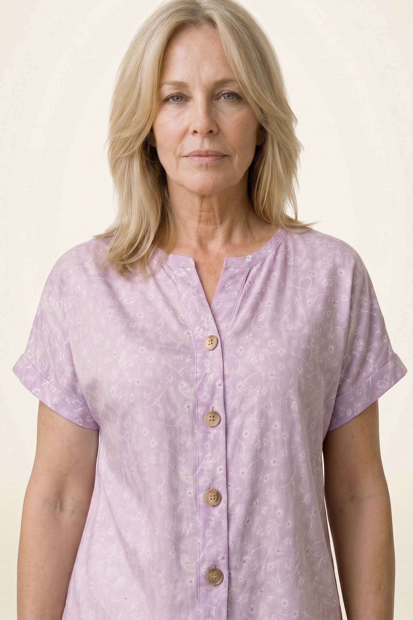 Elegant Floral Blouse Lilac, photo studio