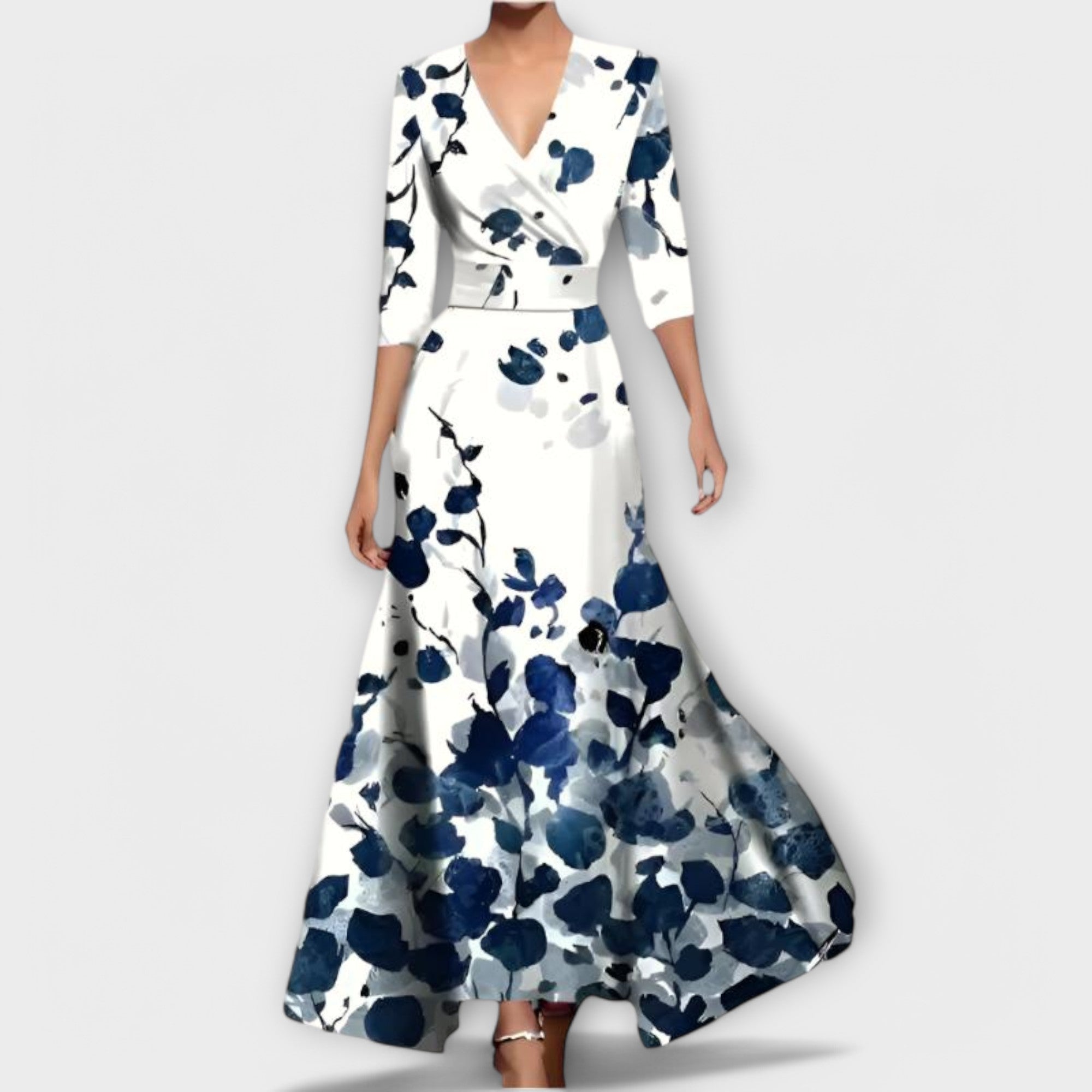 Alma | Elegant Sleeved Dress Champagne, studio photo