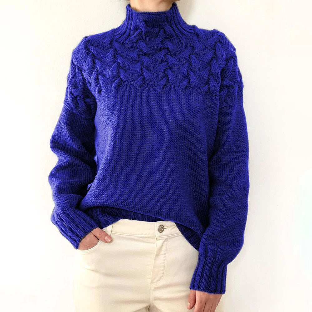 Brown Cable Knit High-Neck Jumper Blue, studio photo
