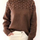 Brown Cable Knit High-Neck Jumper
