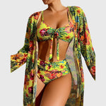 Bikini Set with Kimono in White Tropical Hibiscus