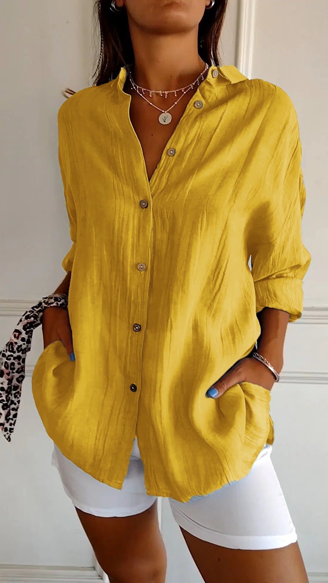 Tamsin | Elegant Oversized Blouse Yellow, studio photo