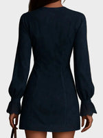 Jasmine | Blue Suede Short Dress with Lace