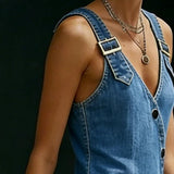 Asymmetric Button Denim Maxi Dress