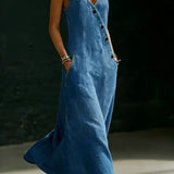 Asymmetric Button Denim Maxi Dress
