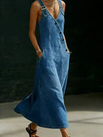 Asymmetric Button Denim Maxi Dress