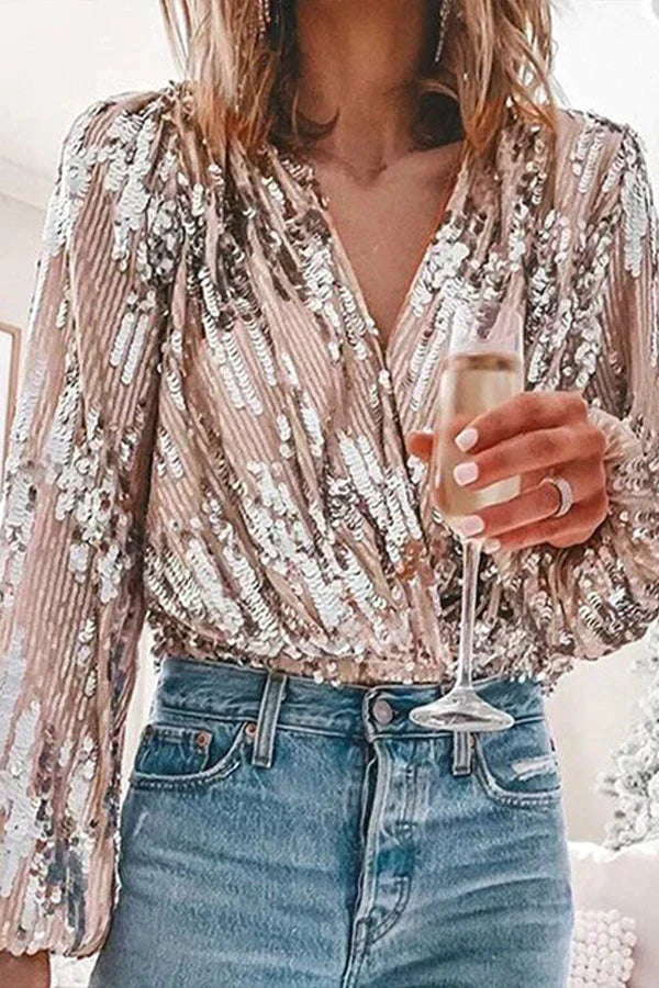 Paulina | Sequin V-Neck Blouse