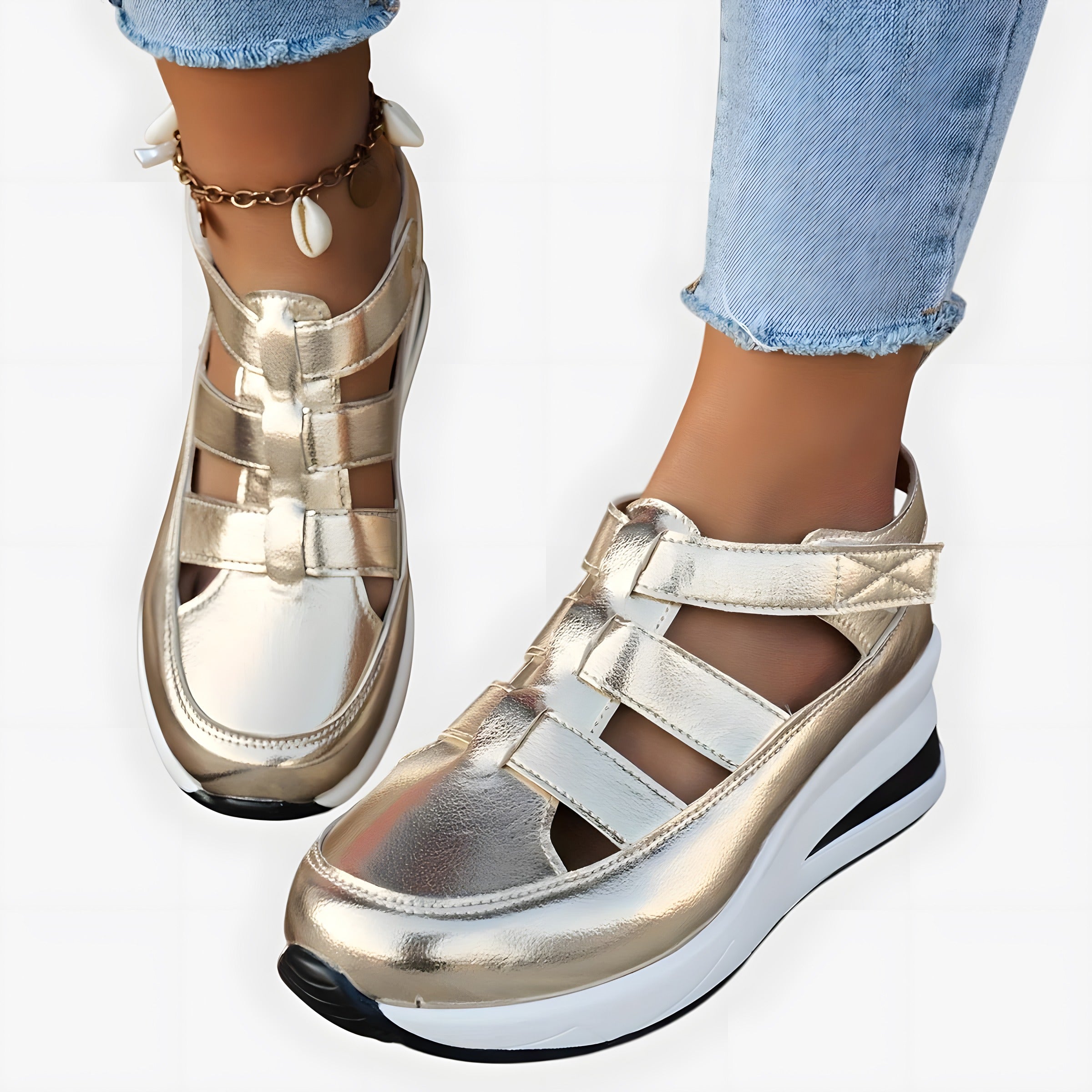 Aisling | Women's Versatile Orthopaedic Sandals Gold, photo studio