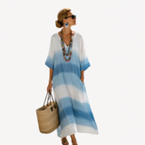 Long Kaftan in Blue Ombre Stripe