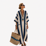 Long Kaftan in Navy Broad Stripe