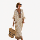 Long Kaftan in Sand Ditsy Floral