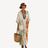 Long Kaftan in Cream Orange Tie-Dye