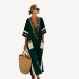 Long Kaftan in Forest Green with Trim