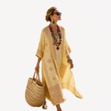Long Kaftan in Golden Block Print