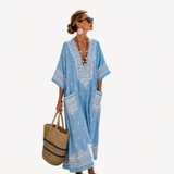 Long Kaftan in Cornflower Embroidered Border
