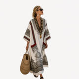Long Kaftan in White Medallion Border