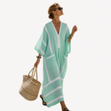 Long Kaftan in Mint Wide Stripe