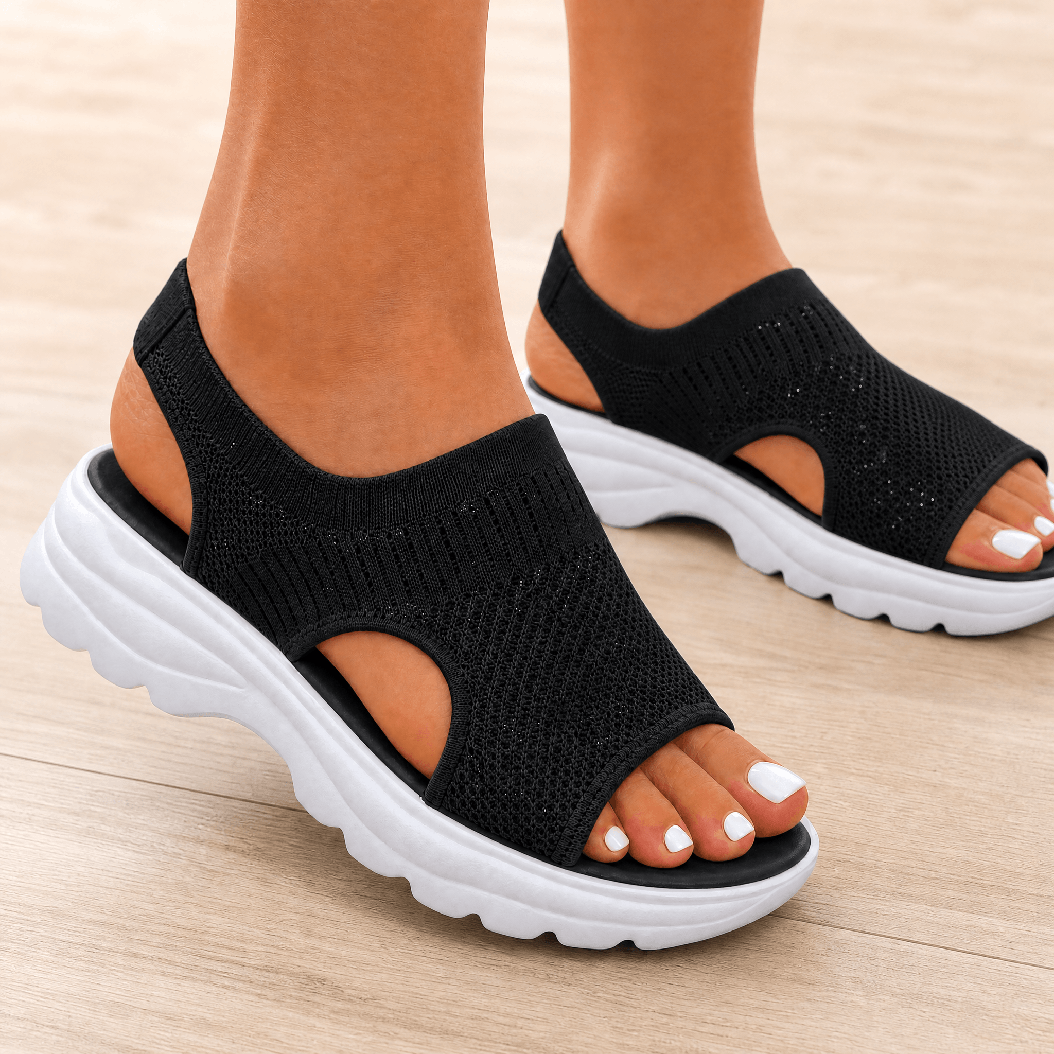 Caluna | Cushioned Slip-On Platform Sandals Black, photo studio