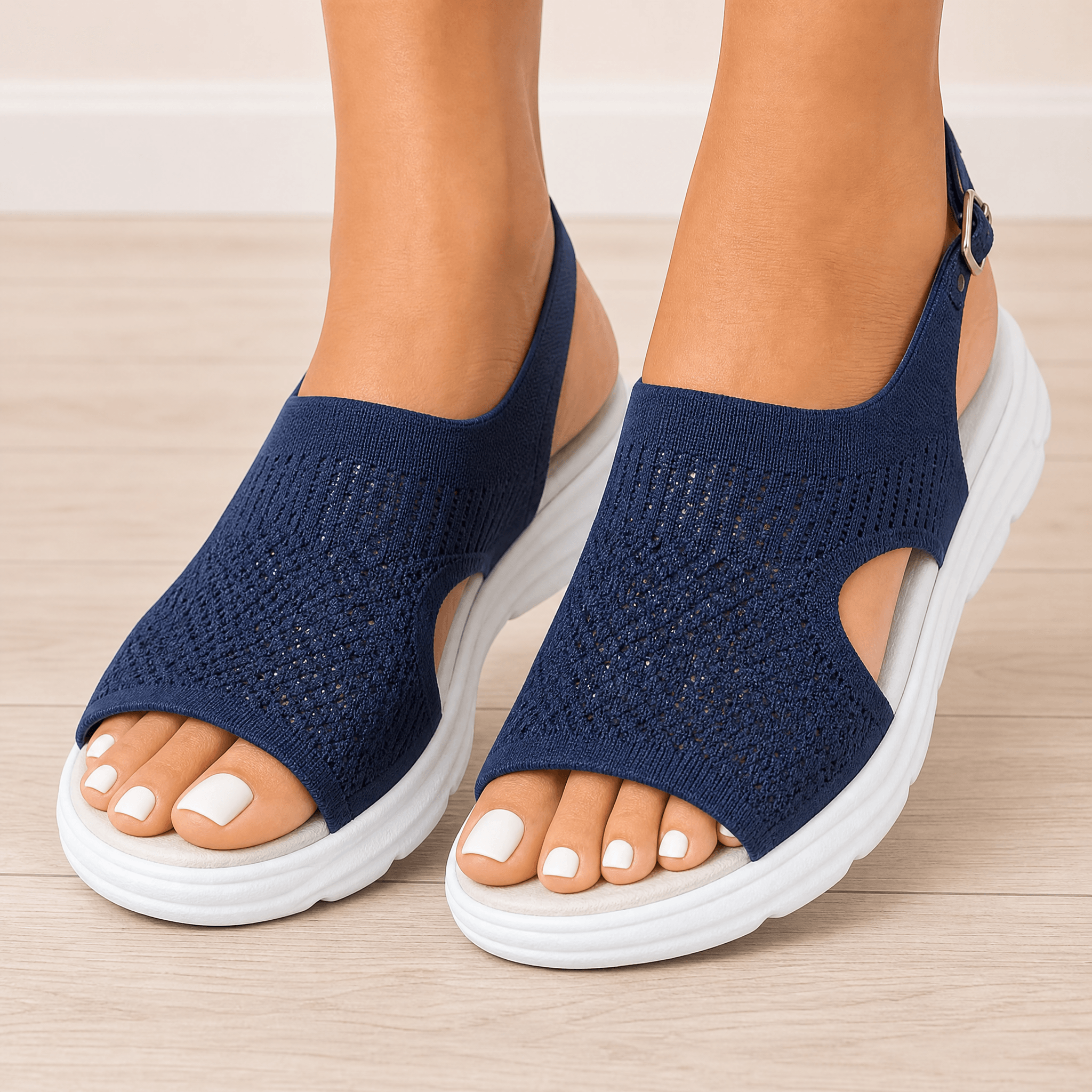 Caluna | Cushioned Slip-On Platform Sandals Navy, photo studio