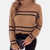 Camel Striped Turtleneck Jumper