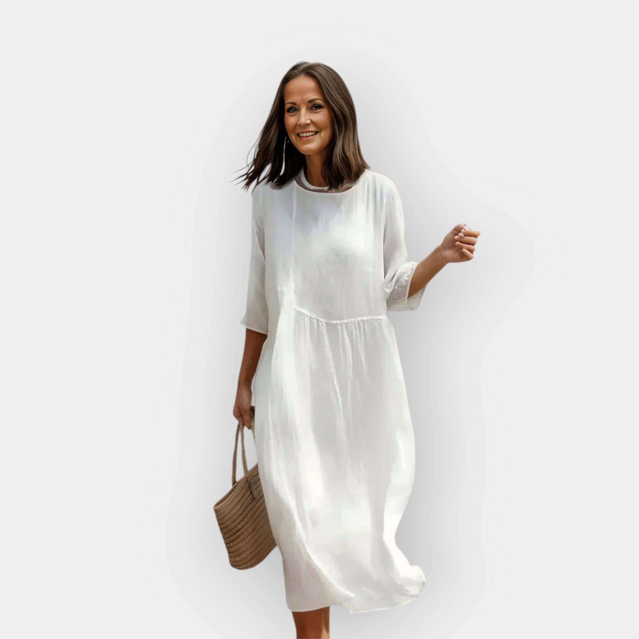 Dress with Comfortable Tummy Fit White, photo studio