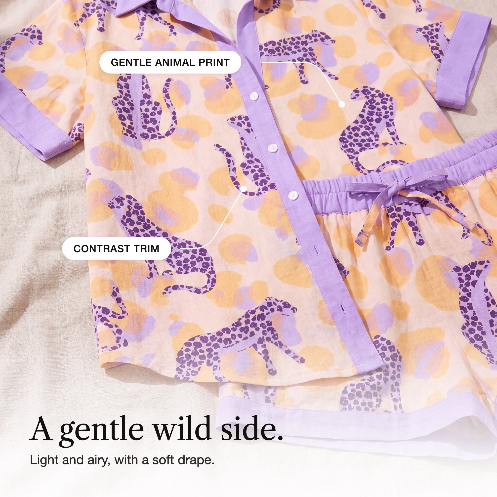 Celia | Leopard Print Shirt and Shorts Set with Contrast Trim, detail