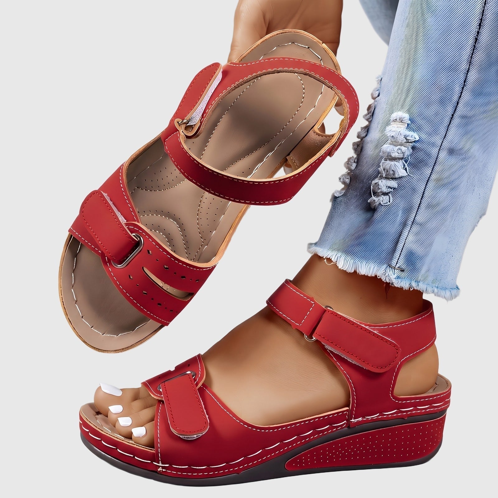 Celia | Women's Trendy Orthopaedic Sandals Red, photo studio