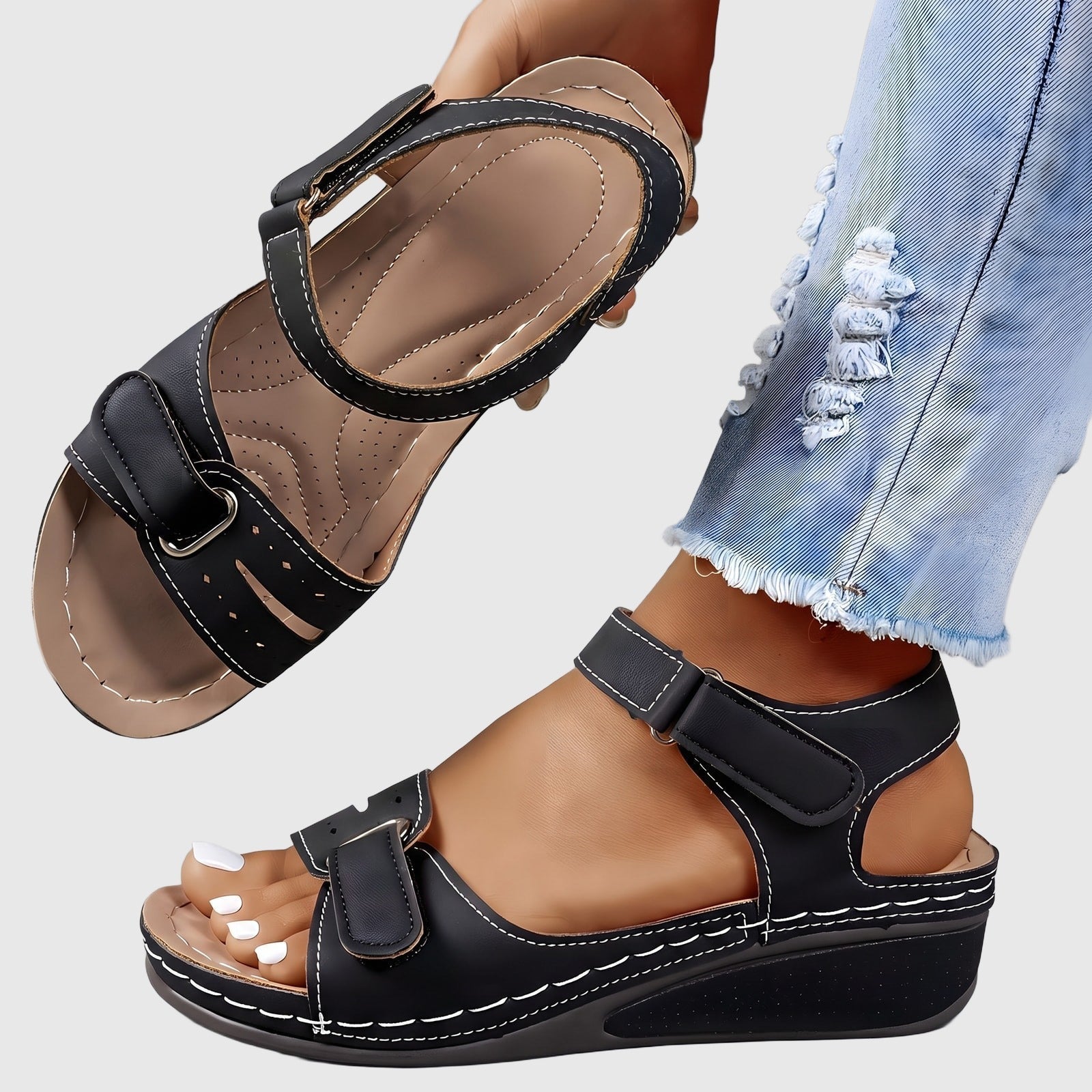 Celia | Women's Trendy Orthopaedic Sandals Black, photo studio