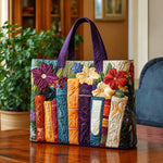 Ceridwen | Quilted Tote Bag with Books and Large Blooms
