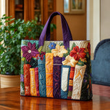 Ceridwen | Quilted Tote Bag with Books and Large Blooms