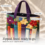 Ceridwen | Quilted Tote Bag with Books and Large Blooms