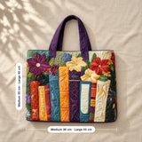 Ceridwen | Quilted Tote Bag with Books and Large Blooms