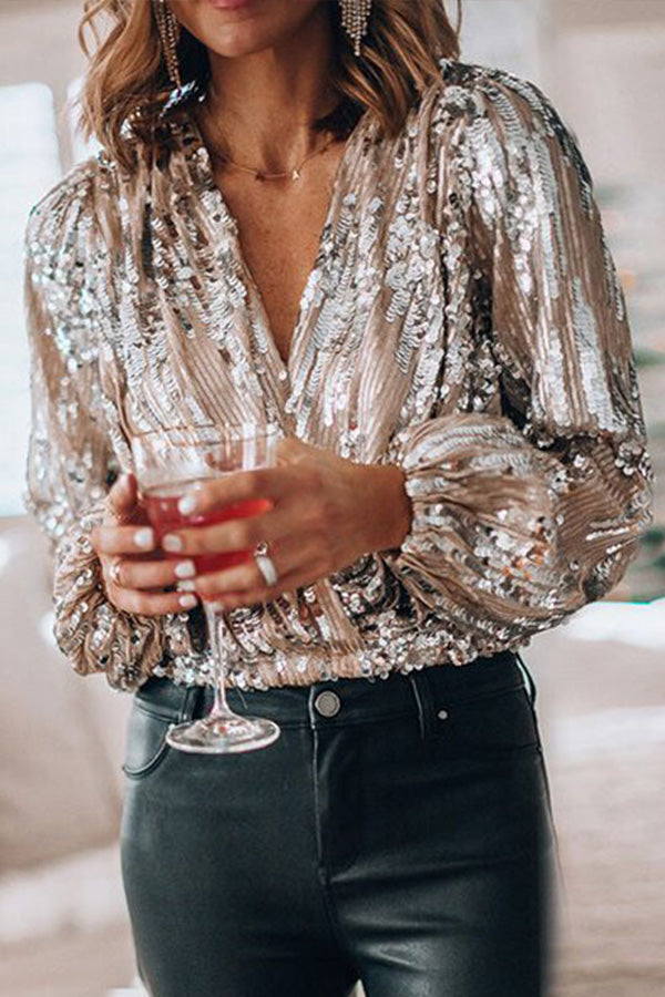 Paulina | Sequin V-Neck Blouse