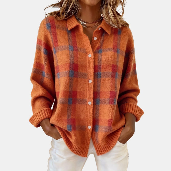 Checked Shirt-Collar Cardigan